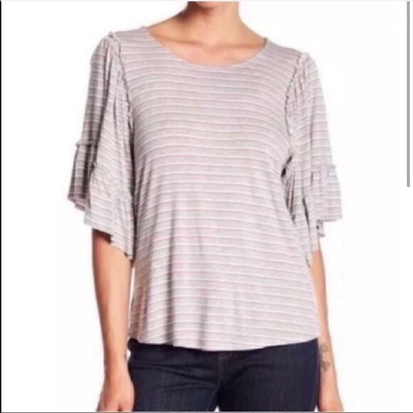 Bobeau Striped Flounce Sleeve Top - Picture 1 of 1